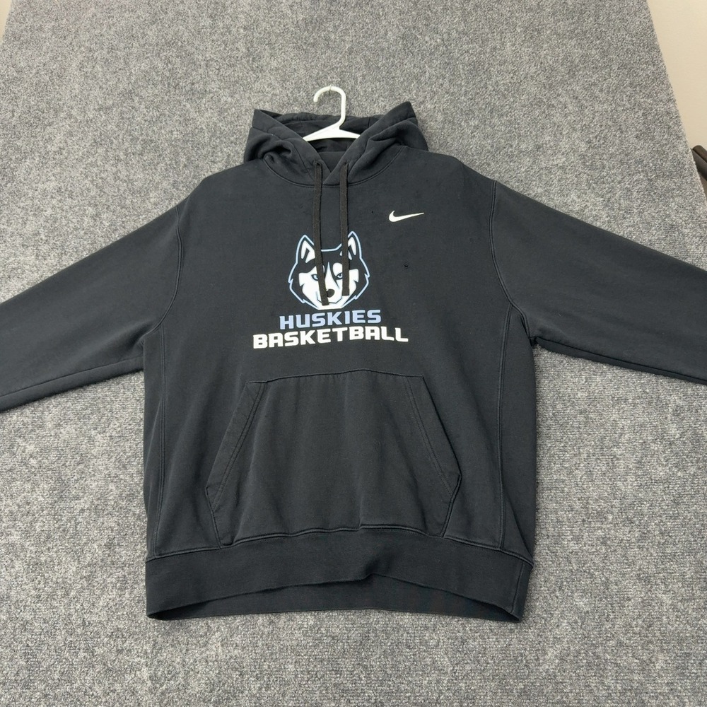 UConn Huskies Nike Hoodie Mens M Black Cotton Blend Pullover Sports Athletic
